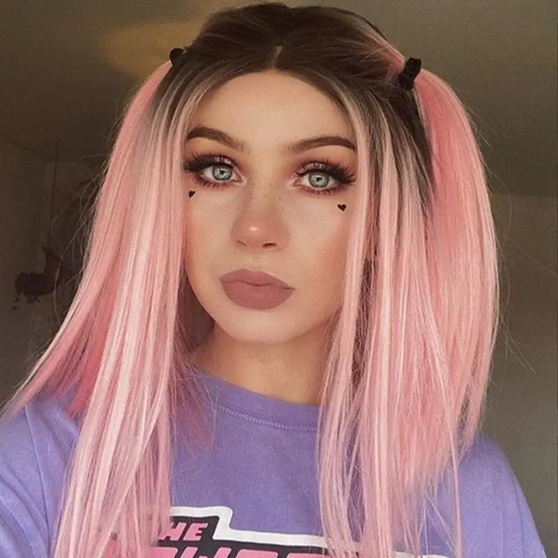Tonya | Pastel Pink Shoulder Length Synthetic Lace Front Wig