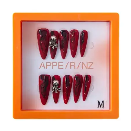 Gothic Flame Press-On Nails | Black & Red Skull Design - Appearanz