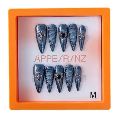 Mystic Twilight Press-On Nails | Dark Starry Nails with Cross Accents - Appearanz