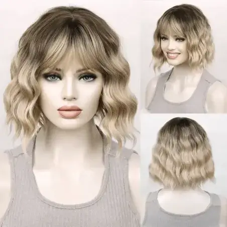 Vanilla Latte Blonde Wavy Bob Wig | Synthetic with Bangs - Appearanz
