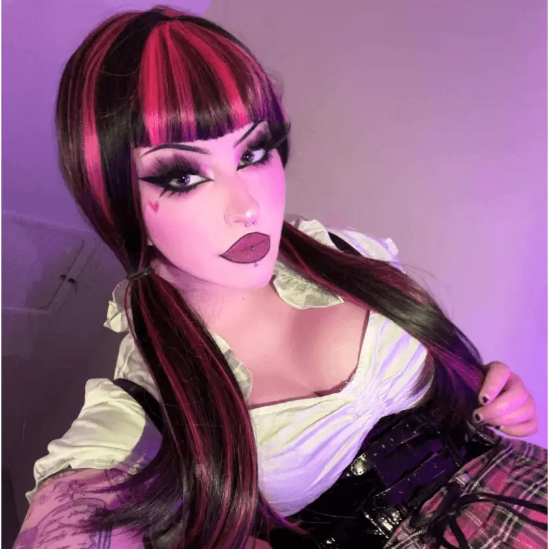 Draculaura Black with Pink Streaks Wig Monster High Inspired Synthetic Hair