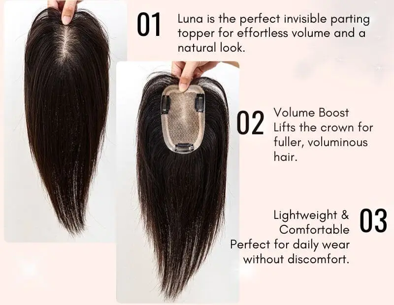 Luna is the perfect invisible parting hair topper for effortless volume and a natural look.
