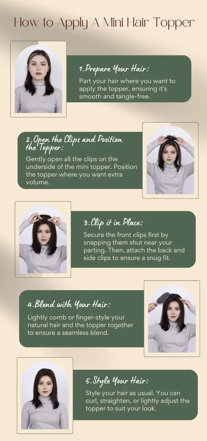 how to apply the Sora mini hair topper